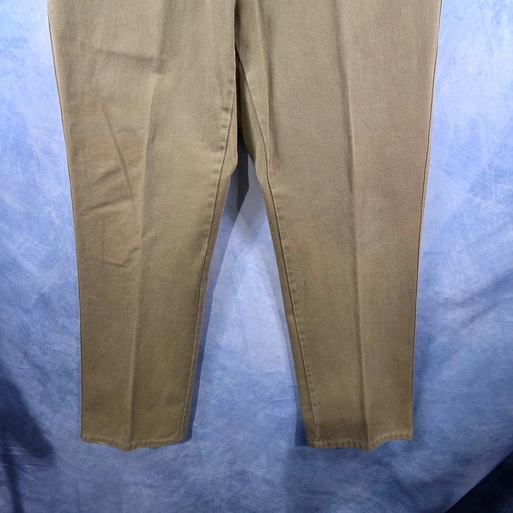 Orvis Mens Khaki Cotton Twill Pants Leather Trim Sporting Traditions Size 36x29